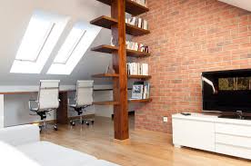 Here are tips about bats in the attic: Home Office Ideas For Small Spaces For Cool Attic Rooms With Brick Wall And Creative Ideas For Bookshelves Plus Media Console And Wood Flooring With Desk Chairs Also Unique Desk Division 9 Inc