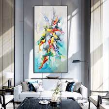 So if you are hanging one in the living room of the apartment, situating it in a spot in front of the sofa would be a good location. Nine Fish Figure Lucky Feng Shui Entrance Wall Painting Vertical Version Of The Corridor For The Living Room Wall Paintings Deco Wall Art Living Room Feng Shui Entrance Living Room Wall