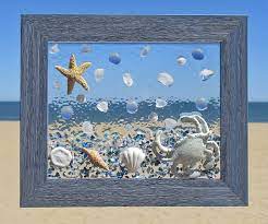 Unique Beach Window Art By Luminosities Hand Painted Cast Iron Crab In A Sea Of Shells Starfish Sand Sea Glass Window Art Glass Window Art Sea Glass Crafts