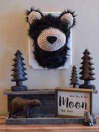 Black Grizzly Bear Faux Taxidermy Plush Bear Head Wall Decor Etsy Woodland Wall Woodland Nursery Boy Woodland Nursery