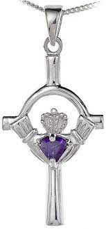 Amethyst Silver Claddagh Cross Pendant Necklace Silver Amethyst Cross Pendant Necklace Pendant Necklace