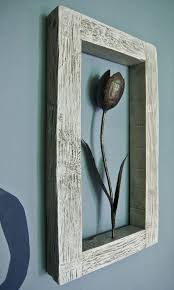 Metal Tulip Wood Frame Wall Sculpture Art Flower Wall Decor Wrought Iron Tulip Unique Metal Wall Art Welded Solded Flower Modern Statue Wall Sculpture Art Unique Metal Wall Art Metal Wall