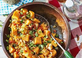 In a separate bowl, mix mayonnaise, ground mustard, dill and cavender's seasoning together. Easy Recipe Sweet Potato Salad With Raisins Spiced Nuts