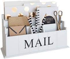 The slim design will fit right up against the backsplash or the side of the refrigerator, keeping your countertops as clear as possible. Amazon Com Blu Monaco White Wooden Mail Organizer 3 Tier White Desk Organizer Rustic Country Mail Sorter Kitchen Counter Organizer Mail Holder Home Kitchen