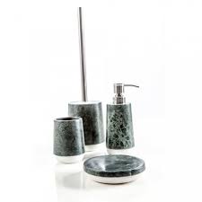 These bath accessories sets help keep your everyday essentials tidy, and come in different styles and colours. Design Accessories Set For Bathroom In Mottled Marble Calacatta Bombei