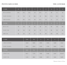 Petite Size Chart The 16th Barthe 16th Bar