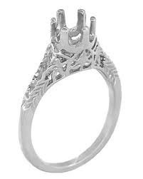 Shop our selection of 1 carat and larger engagement rings today. Art Deco 1 2 Ct Filigree Leaves Solitaire Ring Setting In White Gold Antique Jewelry Mall