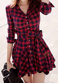 Red Plaid Tartan Chess Single Breasted Ruffle Belt Wavy Edge Elegant Vintage Mini Dress Fashion Cute Dresses Womens Dresses