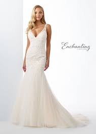 Embroidered Lace Tulle V Neck Fit Flare Wedding Dress 119104 Mon Cheri Wedding Dresses Fit And Flare Wedding Dress Dresses