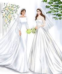 Wedding Dress Illustrations Of Meghan Markle Duchess Of Sussex And Kate Middle Wedding Dress Xyz Royal Wedding Gowns Wedding Dress Sketches Wedding Dress Illustrations
