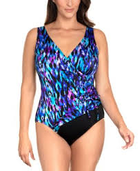 longitude printed ruffled long torso surplice one piece swimsuit created for macys