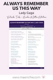Easy 17 Key Kalimba Tabs Always Remember Us This Way By Lady Gaga Number And Letter Notation Always Remember Lady Gaga Remember