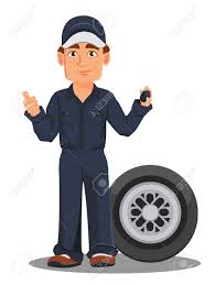 Dibujos animados de mecanicos de la categoria profesiones. Mecanico De Automoveis Profissional Em Uniforme Personagem De Desenho Animado Sorridente Em Pe Perto Da Roda Do Carro E Segurando As Chaves Trabalhador De Servico Especializado Ilustracao Vetorial Ilustraciones Vectoriales Clip Art