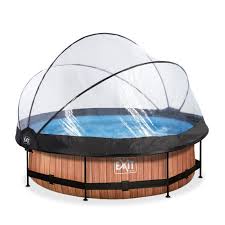 Exit Wood Pool O300x76cm Mit Abdeckung Und Filterpumpe Braun Exit Toys