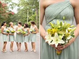 Pale Sage Green Bridesmaids Dresses White Lily And Yellow Bouquet Loren Routhier Photography Wedding Sage Green Bridesmaid Dress Sage Green Wedding