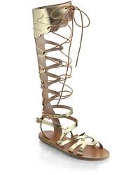 Women S Gold Leather Knee High Gladiator Sandals By Ancient Greek Sandals Lookastic