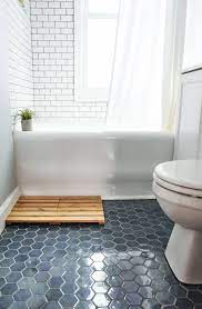 But there are many options available today, from stone to cork. Blue Hexagon Floor Tile Bathroomfloor Bathroom Tile Renovation Tile Renovation Tile Bathroom