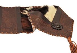Tooled Leather And Cowhide Table Runner 934 Western Kitchen And Dining Decor Cowhide Decor Dining Decor Faux Cowhide
