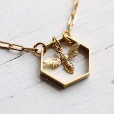 Bee Hive Necklace Honey Bee Honeycomb Hexagon Geometric Etsy Bee Jewelry Bee Necklace Handmade Jewelry