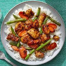Spicy Sambal Chicken Rice With Stir Fried Vegetables Recipe Sambal Chicken Fried Vegetables Sambal