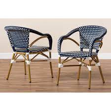 set of 2 baxton studio eliane classic french indoor and outdoor navy and white bamboo style stackable bistro dining chair set walmart com in 2021 modern dining side chairs patio dining