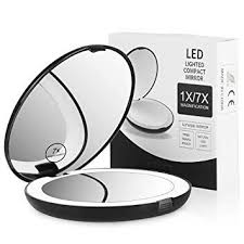 Terresa Lighted Travel Makeup Mirror Round 1x 7x Magnifying Mirror Portable Battery Operated For Hand Held Travel Makeup Mirror Mirror Mirror With Led Lights