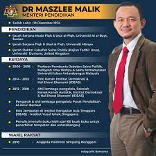 Mahathir mohamad telah menyenaraikan senarai 13 menteri kabinet yang baru. Biodata Menteri Pendidikan Dr Maszlee Malik