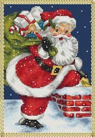 Santa is on the golf course and he's dressed in his best golf attire while his reindeer and sleigh wait patiently while he plays a few holes! Santa Cross Stitch Patterns Christmas Cross Stitch Kits