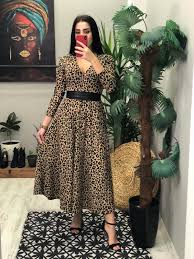 Leopar Desen Elbise Buyuk Beden Elbise Moda Kadin Giyim