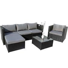 salon de jardin resine tressee ibiza atlanta noir canape 3 places 1 fauteuil 1 table basse 1 pouf coussin salon de jardin canape 3 places salon