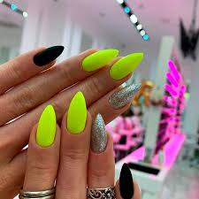 Yellow Neon And Black Summer Nail Designs 35 Totally Hip Summer Nail Designs Your Friends Will Envy See M In 2020 Almond Nail Art Nail Designs Summer Summer Nails