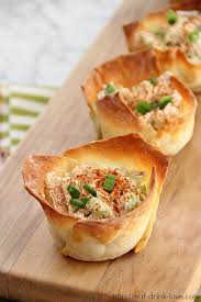 Wonton wrappers are my shortcut party food tip. Chicken Salad Wonton Cups Eat Drink Love
