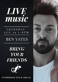 Ben will continue his residency @ the Overbrook this Thursday, August 29!  Don't miss out! ☀️🦎