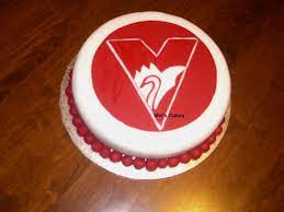 Piped shells and swags are used on the side of the cakes. 9 Afl Sydney Swans Football Club Cakes And Other Party Goodies Ideas Party Goodies Afl Party