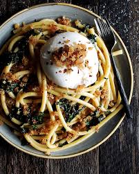 Bucatini Pasta With Burrata Fried Breadcrumbs The Original Dish Bucatini Pasta Pasta Dishes Food
