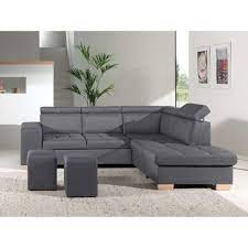 Canapé convertible 3 places mattéo tissu malmo sable. Madrid Canape D Angle Convertible Avec Tetieres Poufs Et Coffre Droit Couleur Gris Fonce Cdiscount Maison