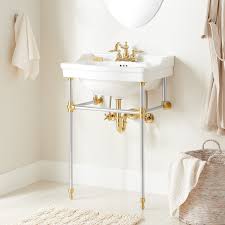 24 Cierra Console Sink With Brass Stand Chrome Polished Brass Bathroom