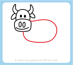 This cartoon cow is easy enough for beginners to draw. How To Draw A Cow Step By Step Cow Drawing Instructions Kids And Beginners Easy Peasy And Fun