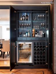 Butler S Pantry Cabinet In Semi Gloss Black With Wine Storage Beverage Refrigerator Open Glass Shelving And Smal Home Bar Rooms Diy Home Bar Home Bar Counter