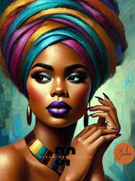 digital glossy oil painting with triadic colors of a stunning radiant soft  caramel skinned latino female model adorned with an elaborate head wrap of  radiant triadic colors multiply wrapped upward, wearing glossy