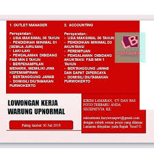Check spelling or type a new query. Lowongan Kerja Warunk Upnormal Purwokerto Kepemimpinan Pendidikan