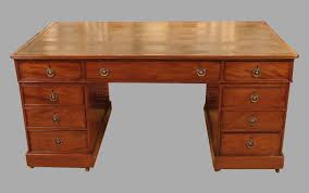 An Attractive English Mahogany Partners Desk The Gilt Tooled Leather Lined Top Above 3 Frieze Drawers The Front Antique Writing Desk Old Desks Partners Desk
