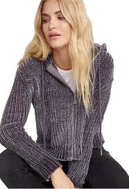 bella dahl chenille sweater hoodie in slate gray