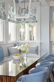 We use lots of poles so our table bases are really strong and that enables us to use 1/2 thick glass tops with a 1 bevel on lots of our sets. Faux Branches Dining Table With Glass Top And Blue Wicker Chairs Transitional Dining Room