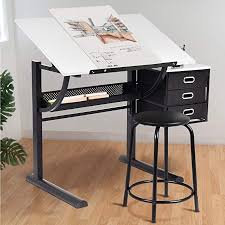 Amazon Com Tangkula Drafting Table Art Craft Drawing Desk Art Hobby Folding Adjustable W Stool And Drawers Craft Station Wh Drawing Desk Art Desk Art Table