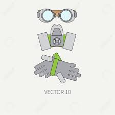 Line Flat Color Vector Icon Of Drawing Instruments For Aerography Respirator Safety Goggles Gloves Cartoon Style Airbrush Illustration And Element For Design Industrial Clipart Art Logo Royalty Free Cliparts Vectors And