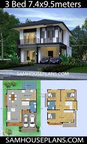 New range 3 bedroom house plans and duplex designs. House Plans Idea 7 4x9 5m With 3 Bedrooms Sims House Plans Two Story House Design Philippines House Design
