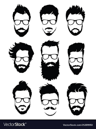 Set Of Hairstyles For Men In Glasses Collection Of Black Silhouettes Of Hairstyles And Beards Vector Illustrati Beard Art Beard Illustration Beard Silhouette