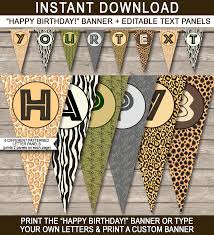 Zoo Or Safari Party Banner Template Birthday Banner Editable Bunting