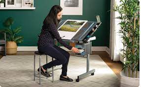 The vision hobby and craft table offers an elegant silver base with blue glass top, the top can adjust up to a 70 degree and can be used as a light table as well. Amazon Com Studio Designs 10061 2 Piece Vision Craft Center Black Arts Crafts Sewing